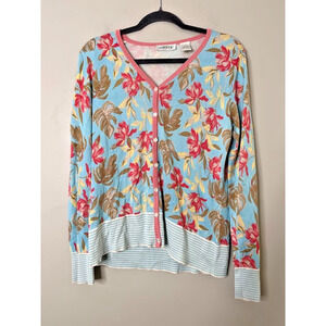 Orvis Silk Knit Button Cardigan Sweater Womens Small Lightweight Floral Tropical